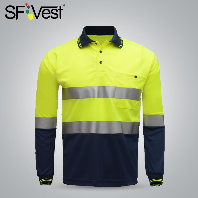 SF 反光速干polo衫t恤长袖道路工作服管理人员反光衣交通安全背心