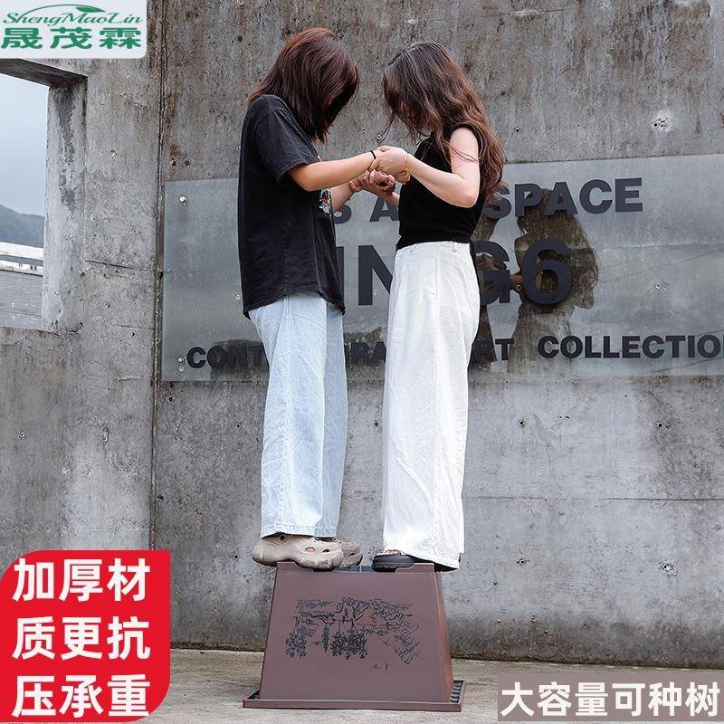 复古仿紫砂陶瓷塑料花方形盆加厚02盆种树种菜花盆户外阳台种植花