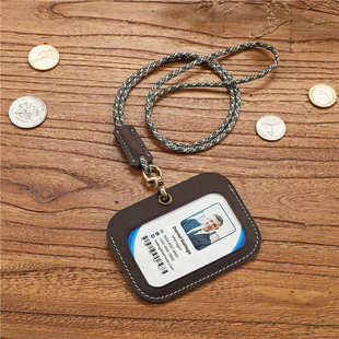 复古手工公交卡套疯马头层牛皮工作牌证件套带挂绳胸卡出入工作证