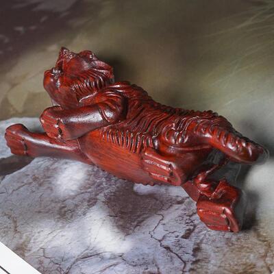 犀角紫檀木雕虎摆件下山虎手把件生肖虎汽车摆饰文玩猛虎下工艺品