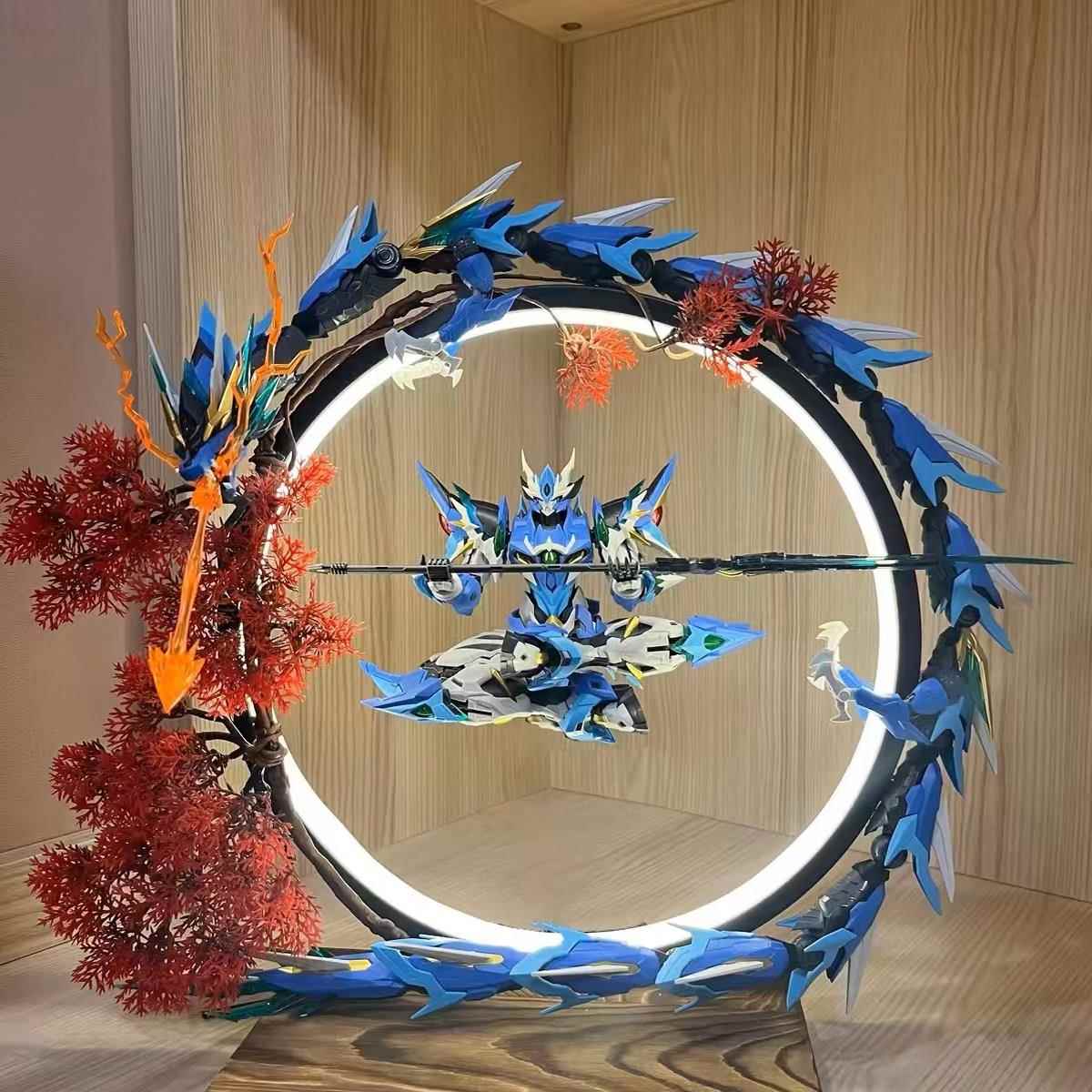 七彩变幻灯圈模型展示 摩动核拼装敖丙背景台灯 白起曹仁模型收纳