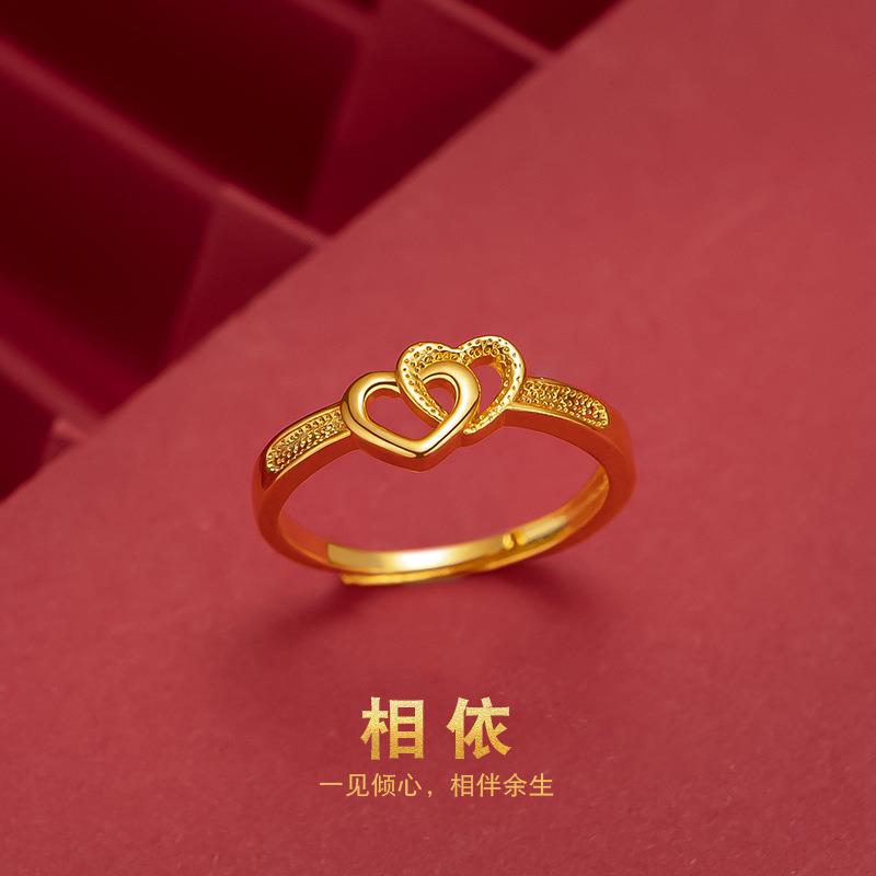 【一折专区】奥特莱斯清仓真金色双心戒指outlets女饰|金属结构件