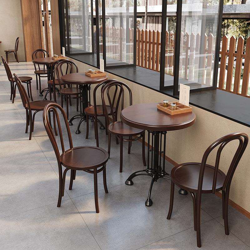 复古中古风实木咖啡厅奶茶店桌椅组合甜品店西餐厅餐饮餐桌商用