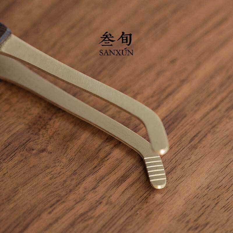 叁旬 黄铜实木茶夹功夫茶具家用茶杯夹子金属镊子茶道六君子配件