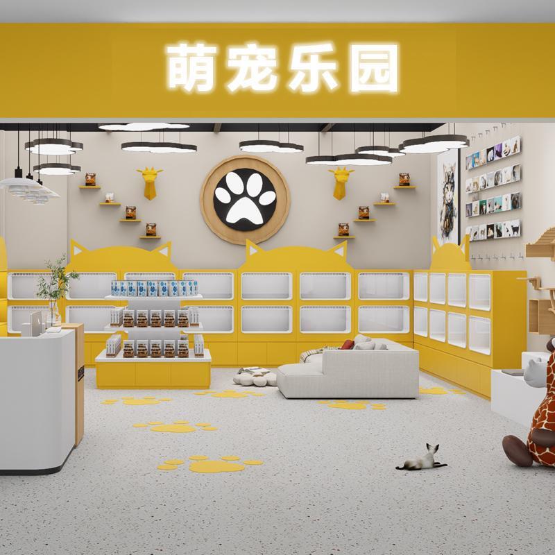 宠物店猫展示柜货架展示柜中岛猫咪别墅陈列架装修设计制做效果图