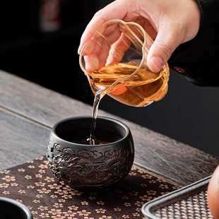 紫陶浮雕龙凤主人杯品茗茶杯陶瓷磨砂个人功夫茶盏茶具单杯伴手礼