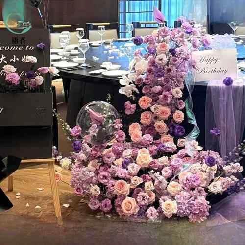 模拟花瀑布花桌花生日插花婚礼流行婚礼房间假花场景插花