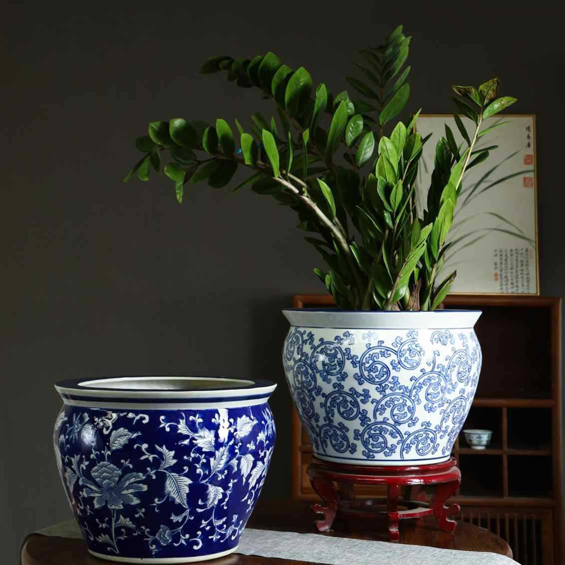 加厚陶瓷古典青花瓷花盆多肉有孔兰花盆客厅绿植花卉盆栽陶瓷鱼缸
