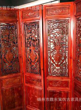 仿古屏木雕工艺春夏秋冬花瓶梅x0021竹菊根屏雕装兰饰风隔断折办