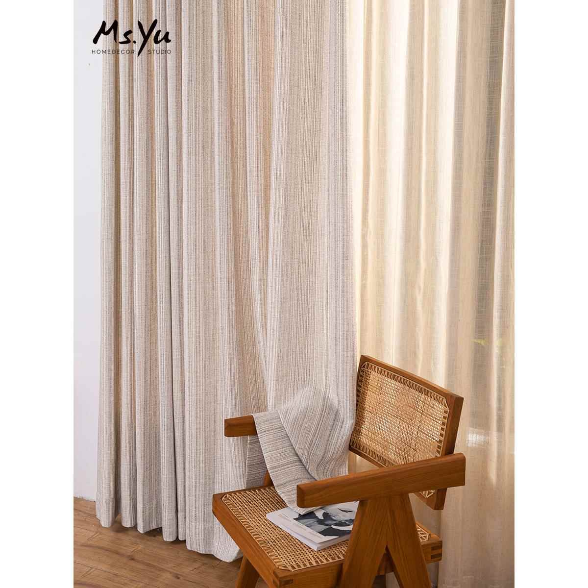 Wiab纹-SabCPSi风格卧室和客厅窗帘棉麻现代简定约黑日本木纹理制