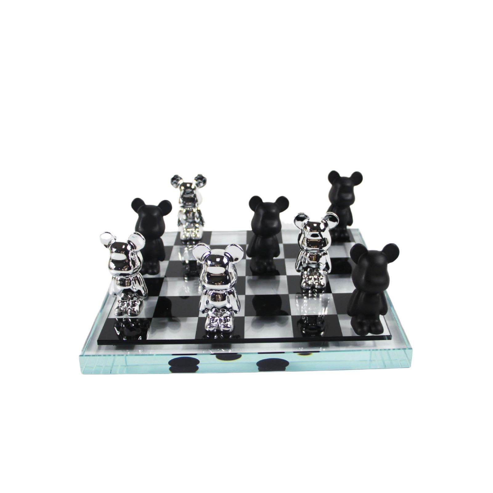 现代水晶玻璃棋盘熊摆件家居客厅玄关电视柜样板间装饰摆件