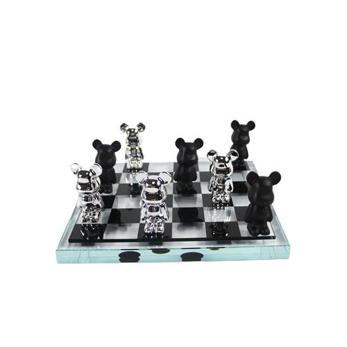 现代水晶玻璃棋盘熊摆件家居客厅玄关电视柜样板间装饰摆件