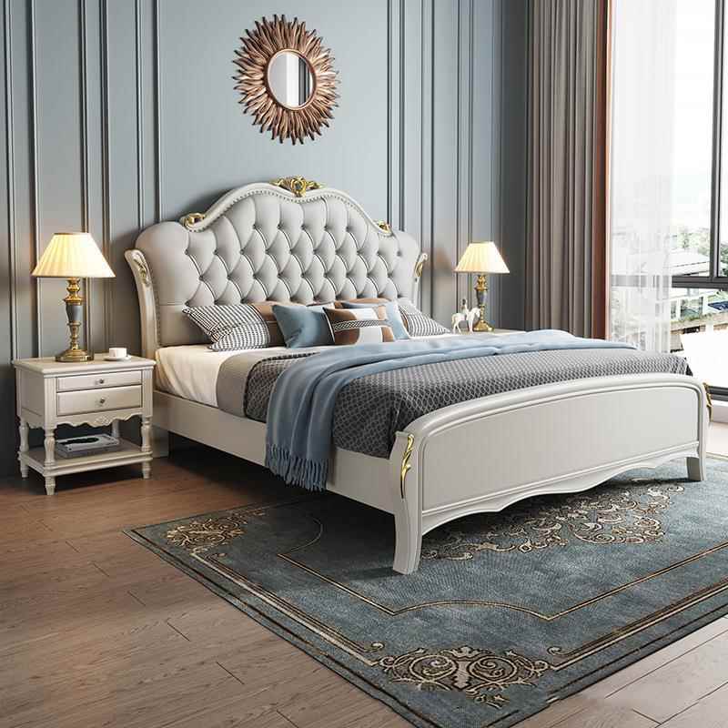 1169#美式轻奢风木床1.8米现代简主卧人床实1.双5米软包床头储物