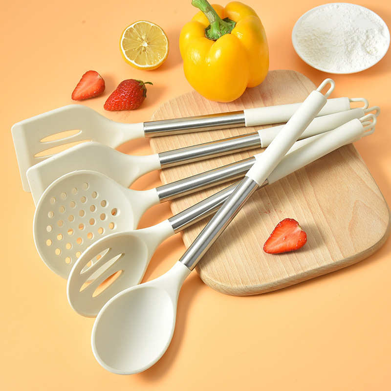 硅胶厨具16件套 不锈钢管柄密铲漏铲汤勺烹饪勺铲 硅胶厨具套装