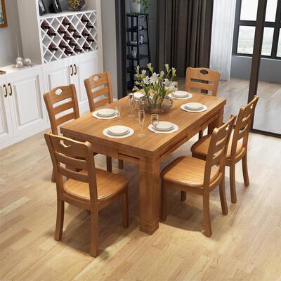 实木餐桌长方形吃饭桌子酒店饭店家用小户型餐桌椅组合现代简约