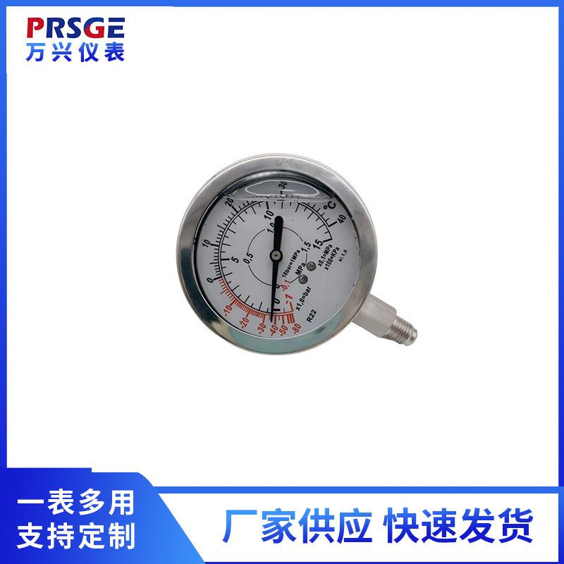 厂家供应冷媒压力表 径向耐震 双针双管冷媒压力表YN80/7/16-2