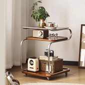 家用带轮边几小推车客厅中古风沙发茶几角几北欧可移动餐车置物架