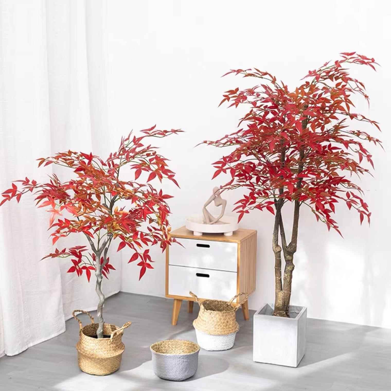 真红枫叶假植物假盆栽摆件新中式仿盆001造景落地装饰绿景植仿真