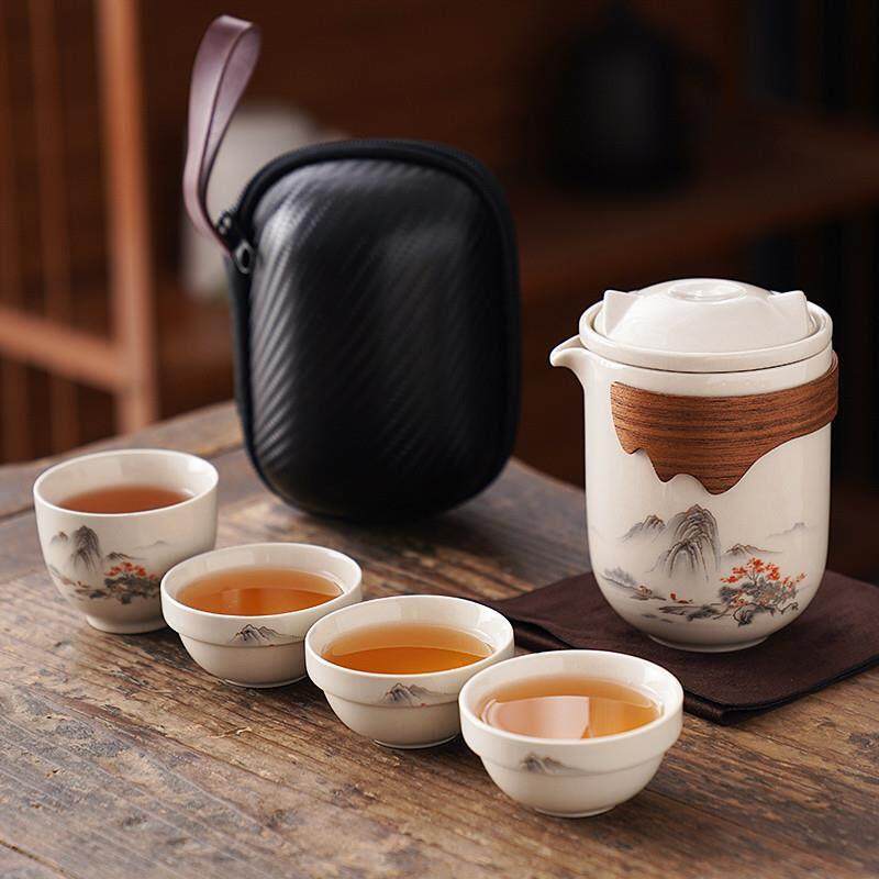 中式底蕴手工精制草木灰旅行便携式茶具套装一壶二杯户外露营随身