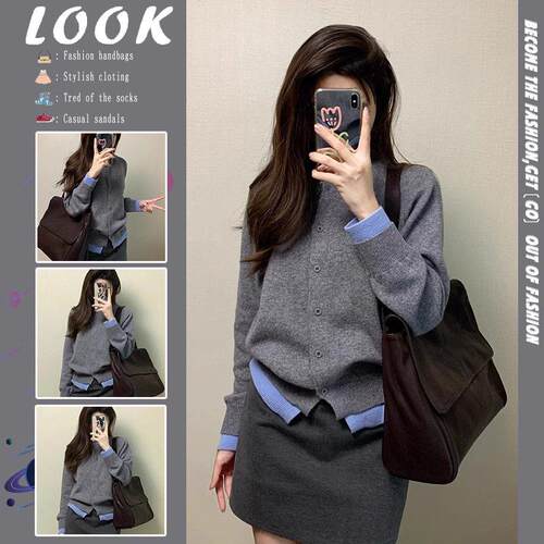 Women Colorblock Print Button Front Cable Knit Cardigan