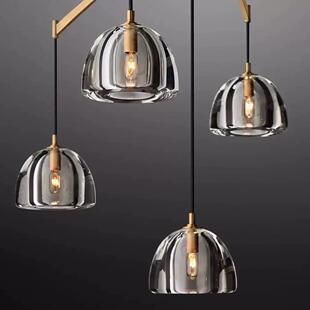 轻奢吊灯 楼灯后现代别墅餐厅美式 RH出口美式 吊灯客厅全铜水晶复式