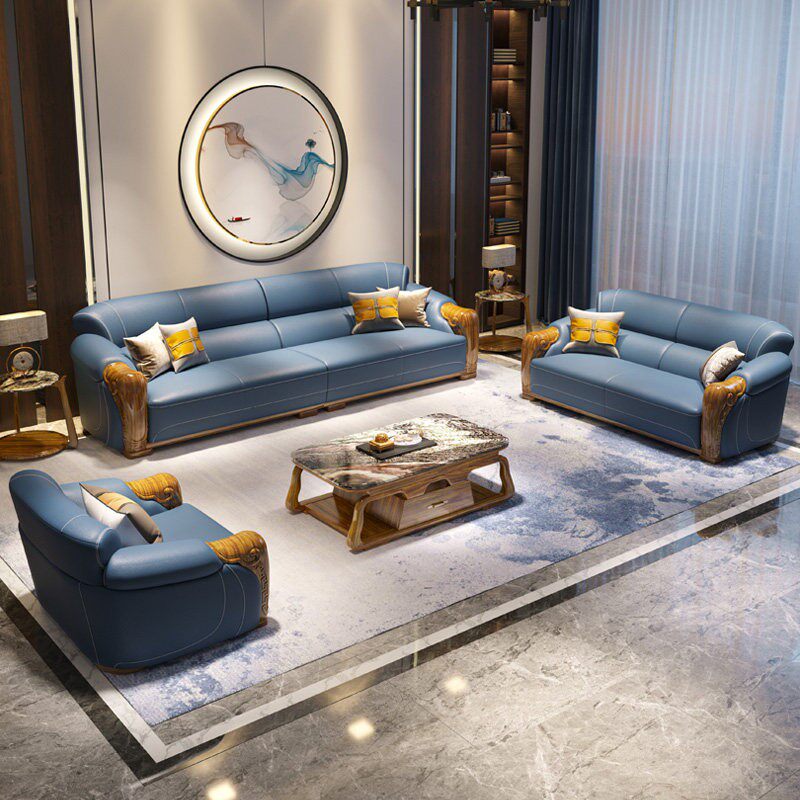 别墅新中式乌金木真皮沙发头层牛皮实木现代轻奢大小户型客厅组合