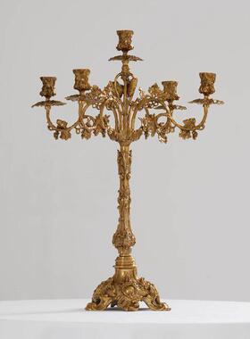 欧式豪华全铜覆古烛台法式软装家居样板间展厅创意黄铜烛台饰品