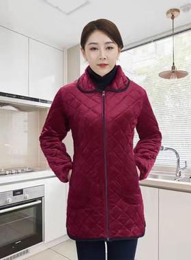 正品罩衣女冬工季加绒加厚中款人长成袖作棉服保长暖新款棉袄围裙