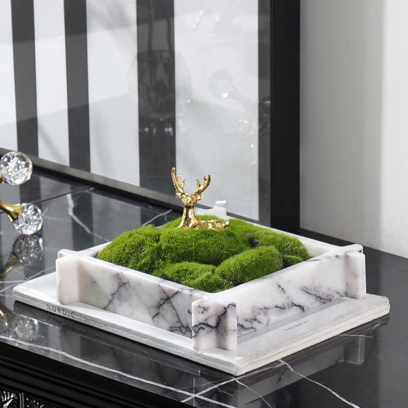现代极简高端花盆绿植装饰品样板间衣帽间浴室大理石苔藓摆件