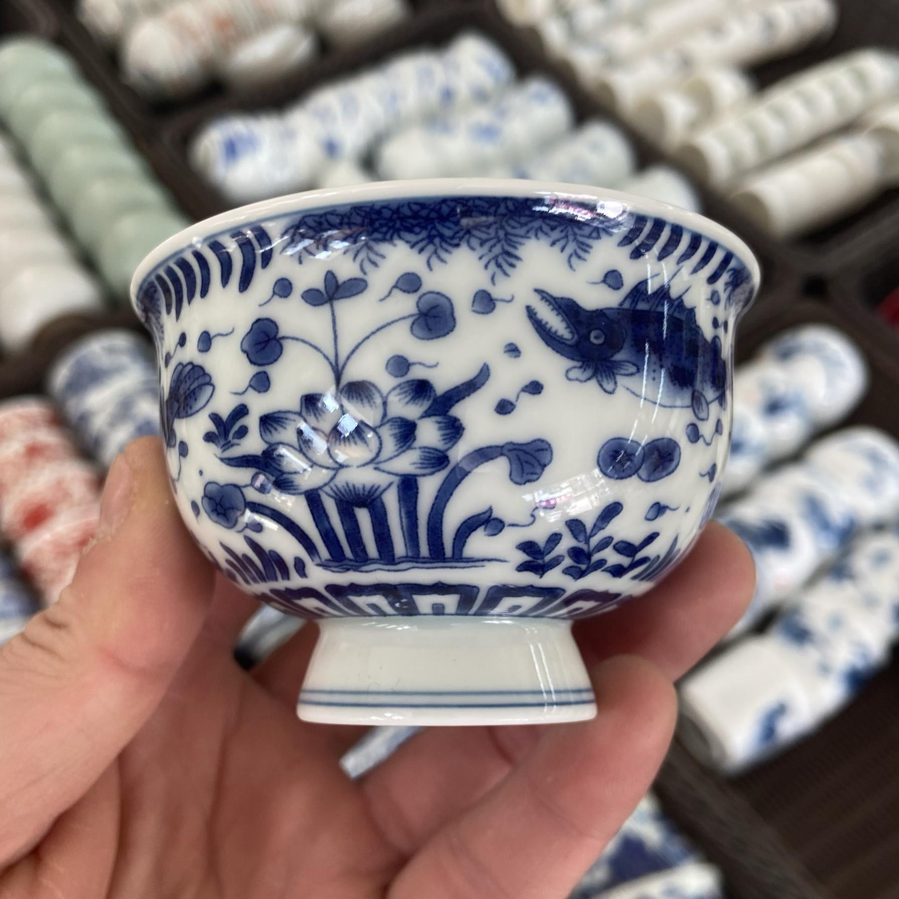 鱼藻纹陶瓷茶杯主人杯单杯大号茶碗个人杯青花茶杯品茗杯复古中式