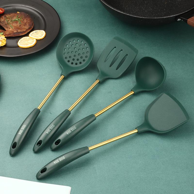 硅胶铲 30010木4锈钢菜不粘锅柄炒铲子硅胶汤勺 硅胶厨具不套装