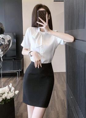 白色衬衫女短袖衬衣2026新款空姐职业套装包裙气质酒店前台工作装