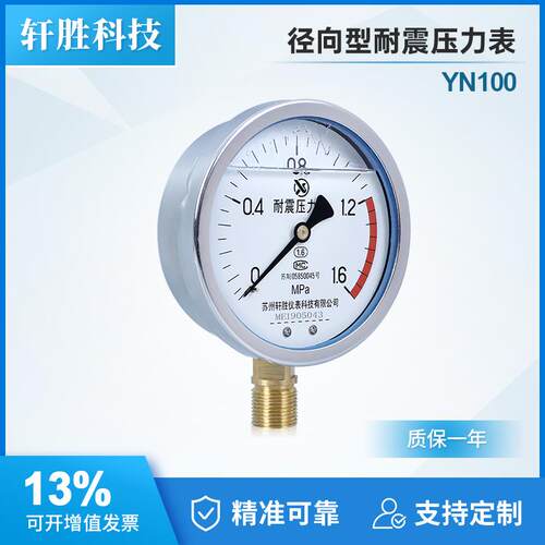 YN100 1.6MPa 耐震压力表 抗震压力表 防振压力表 苏州轩胜仪表