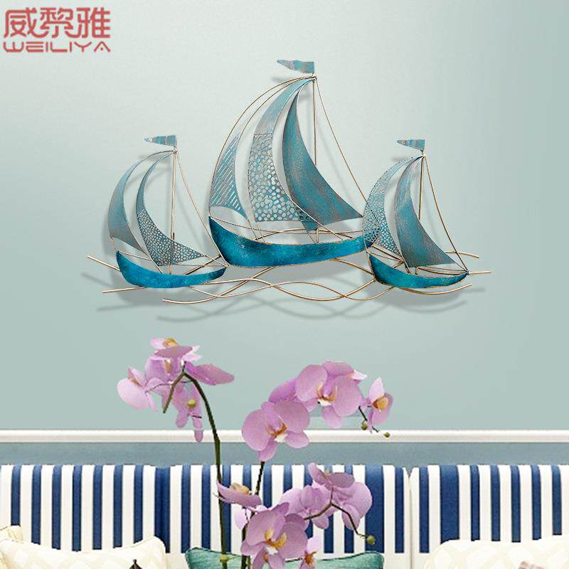 欧式饰美式壁饰地海风格铁艺中帆船壁挂墙面TFD客厅卧室餐厅墙上