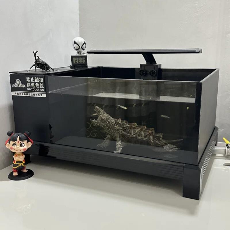 龟缸生态缸玻璃 免换水鱼龟混养缸养乌龟专用缸家用 乌龟缸底排水