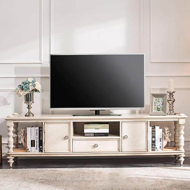 美式实木电视柜白色客厅地柜小户型简约轻奢欧式电视柜茶几组合