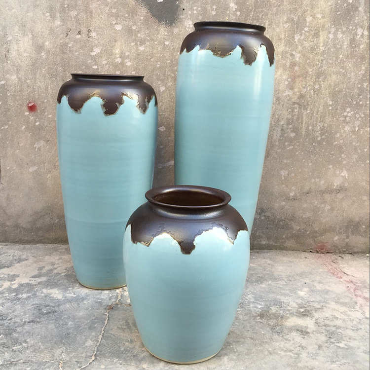 景德镇厂家直供手工制作景德镇复古落地大花瓶摆件三件套客厅摆件
