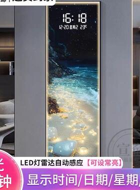 星辰大海玄关装饰画钟表挂钟海浪客厅饭厅万年历电子时钟壁灯挂画
