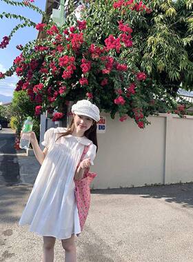 馨帮帮自制初恋感小白裙娃娃裙2026新款春花边娃娃领公主袖连衣裙