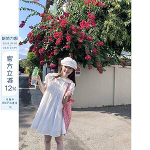 馨帮帮自制初恋感小白裙娃娃裙2026新款春花边娃娃领公主袖连衣裙