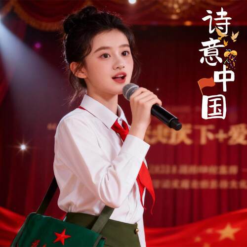 儿童爱国合唱演出服女童初中小学生红歌军装红军雷锋朗诵演讲服装