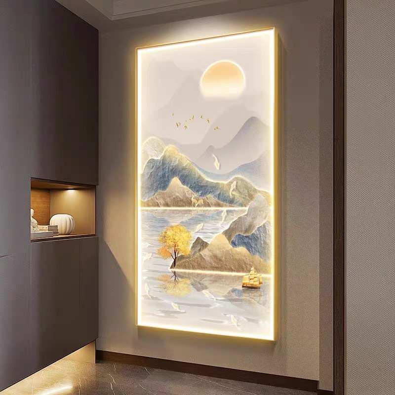 轻奢款led带灯入户玄关装饰画走廊过道挂画简约现代高档山水壁画