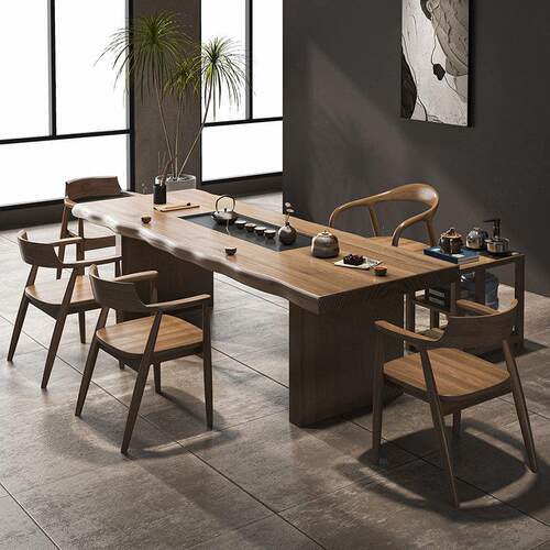 新中式实木茶桌办公室功夫茶台茶盘一体简约现代家用泡茶桌椅组合