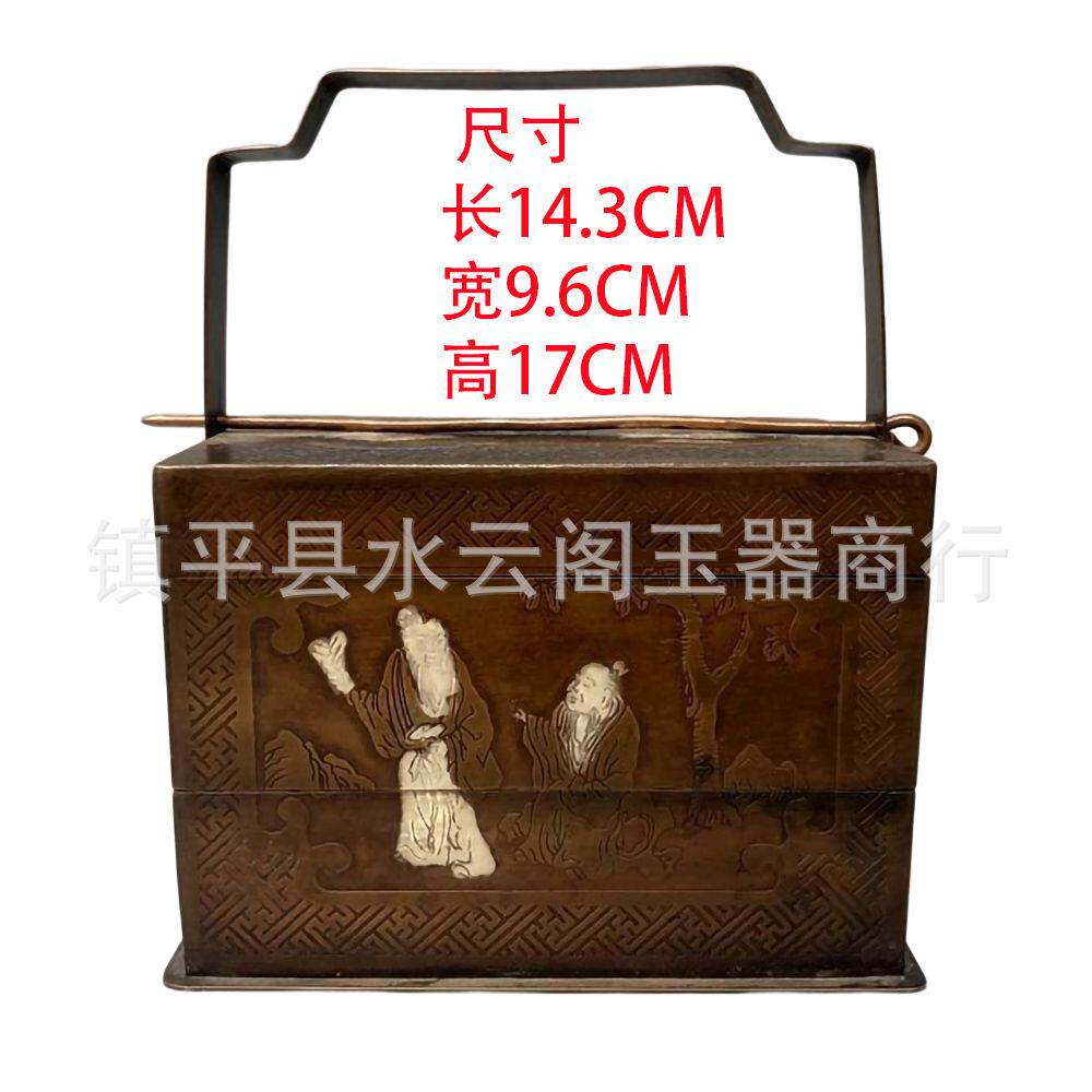 新中式 铜提盒摆件 样板间书房 卧室工艺品摆件 家居玄关软装饰品