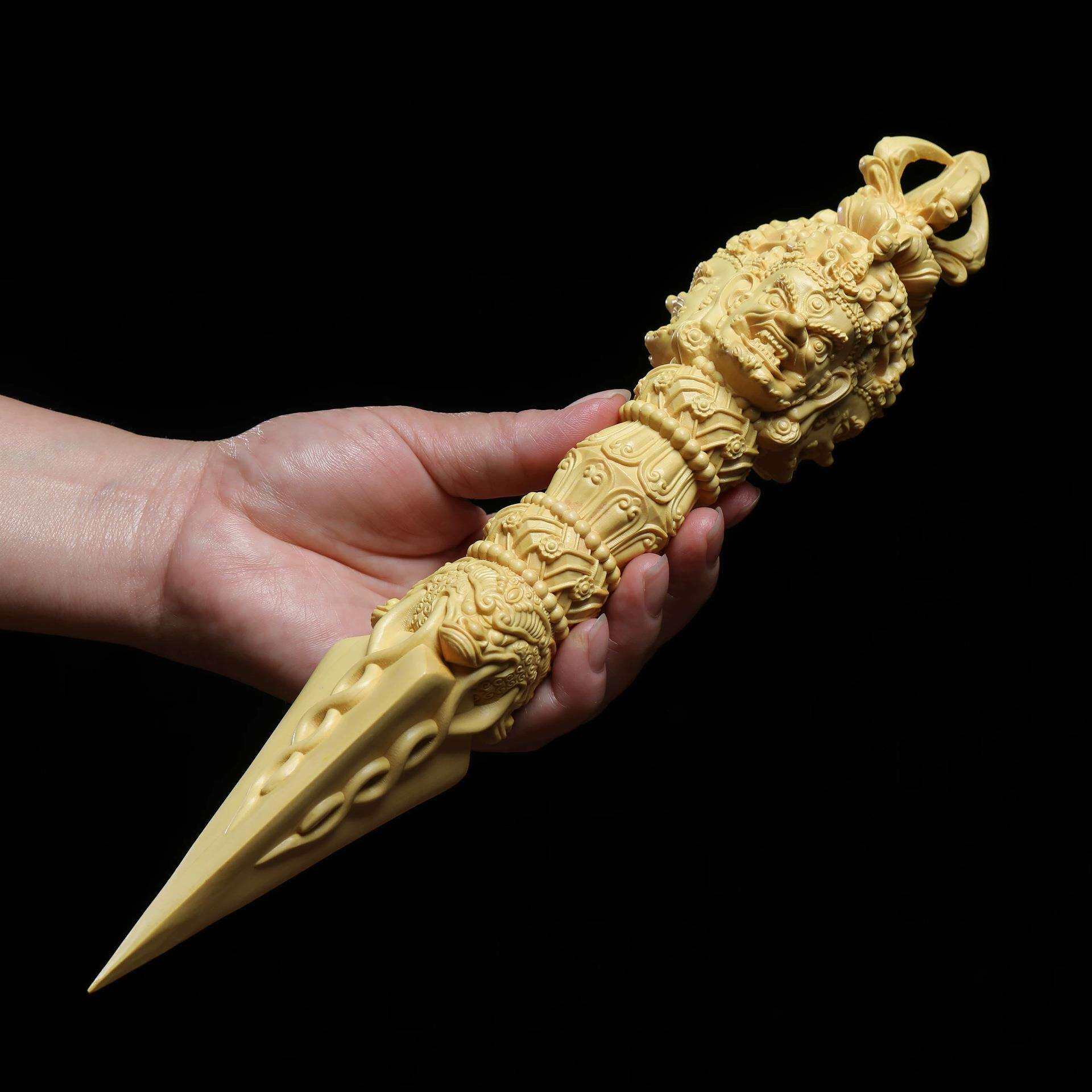 黄杨木雕普巴金刚橛降魔杵大号带底座 密宗法器供奉平安家居摆件