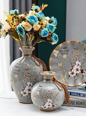 精品陶瓷花瓶三件套现代北欧美客厅玄关电视酒柜摆件装饰工艺术品
