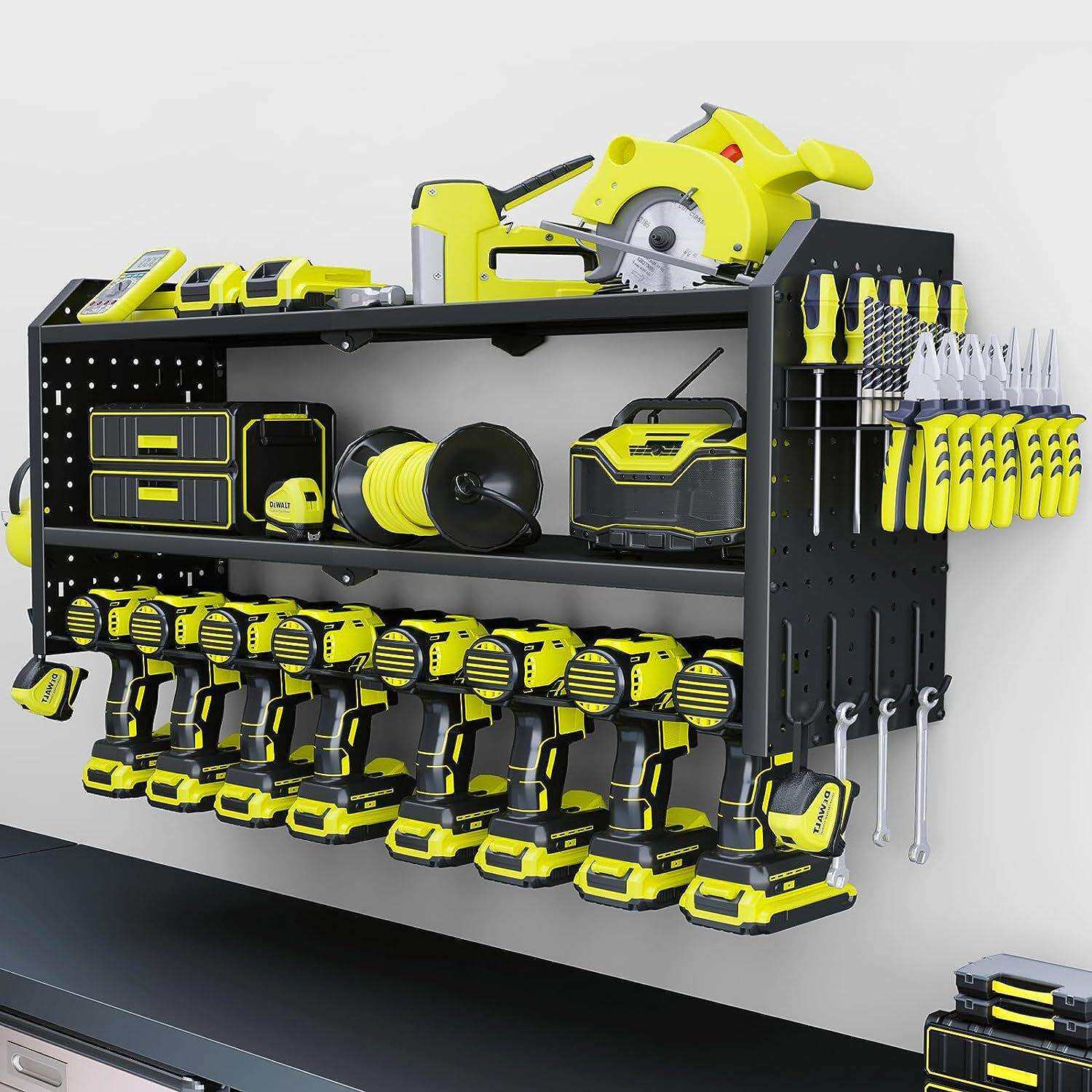 电动工具收纳盒8钻头壁挂金属工具架,车库整理储物架,