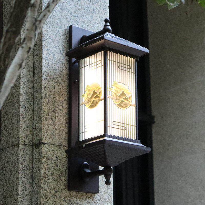 新中式大门两侧太阳能壁灯防水外墙灯花园别墅庭院灯户外柱子壁灯