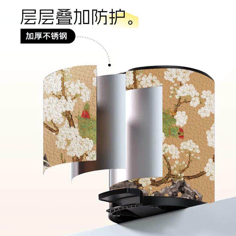 禾牧程不锈钢皮革垃圾桶高颜值花卉中古风家用法式复古带盖桶代发