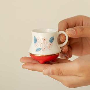 手绘玉泥品茗杯釉下彩绣球单杯主人杯家用高颜值功夫茶具陶瓷茶杯